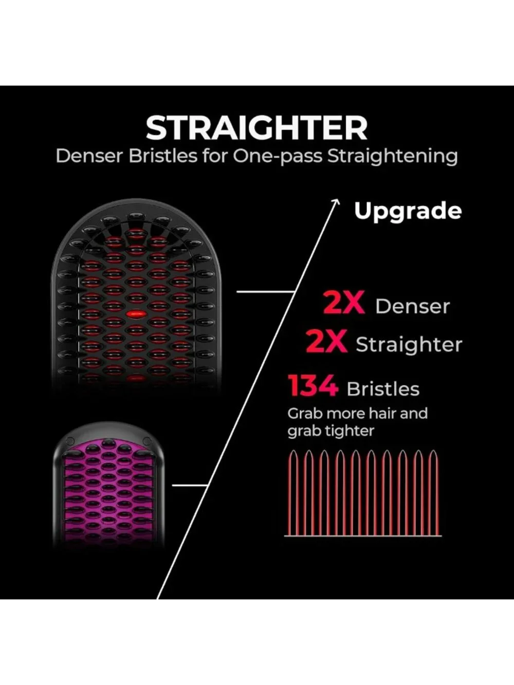 Ionic Hair Straightening Brush - 16 Heat Settings, Ceramic Hot Comb for Curly